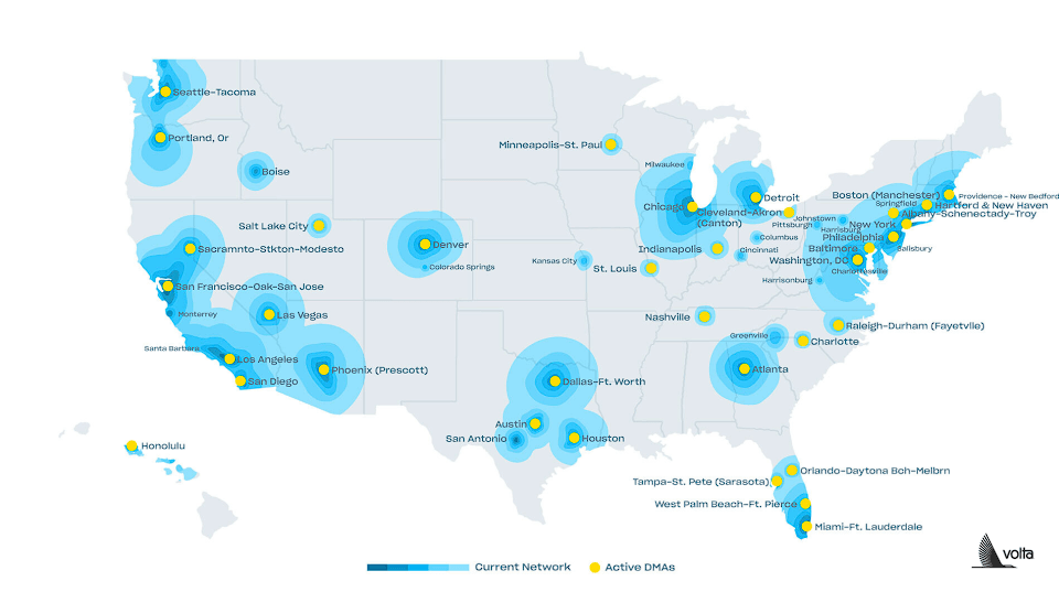 Map from Volta Charging Network